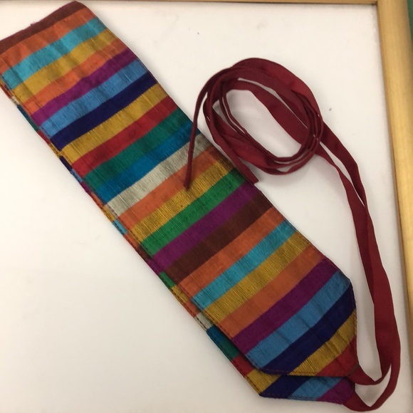 ECHO Made in Italy Lovely Red Yellow Blue Stripe Silk Belt - Picture 4 of 6